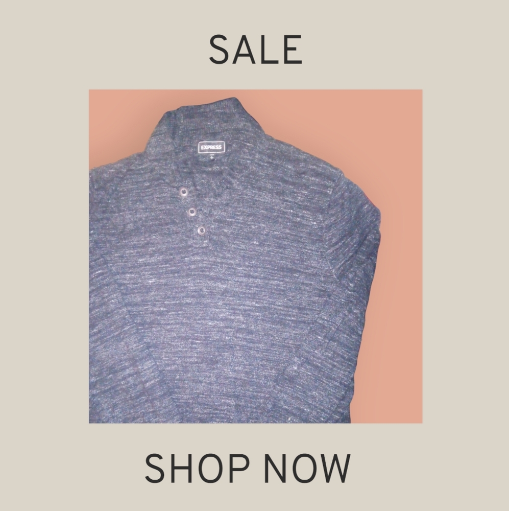 Express mens wool pullover sweater size L quarter button gray